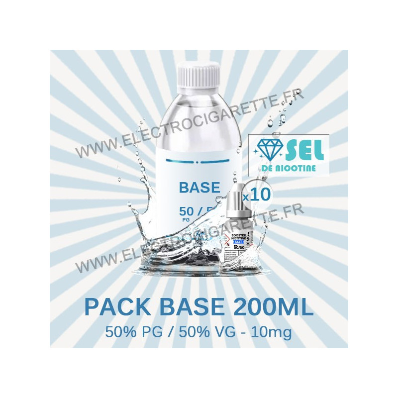 Kit Base 200 ml - 50% PG / 50% VG - 10mg Sel de Nicotine