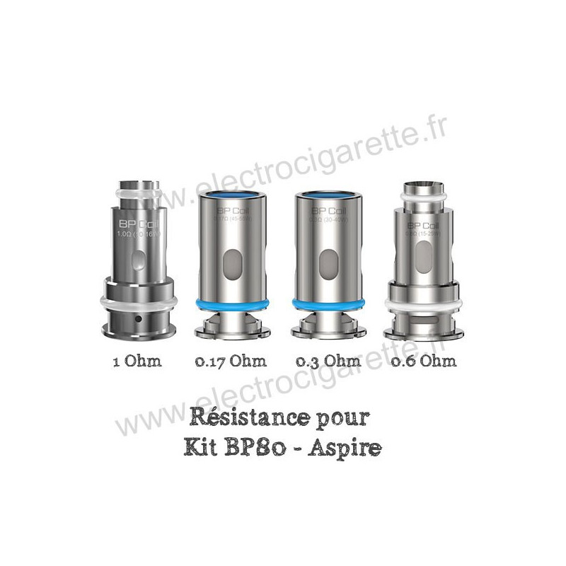 Pack de 5 x résistances BP80 pour 0.17ohm, 0.3ohm, 0.6ohm, 1ohm - Aspire