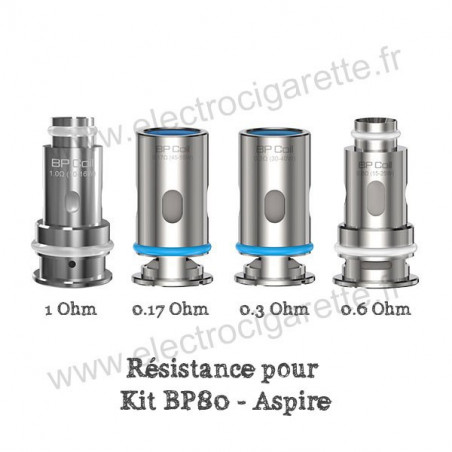 Pack de 5 x résistances BP80 pour 0.17ohm, 0.3ohm, 0.6ohm, 1ohm - Aspire
