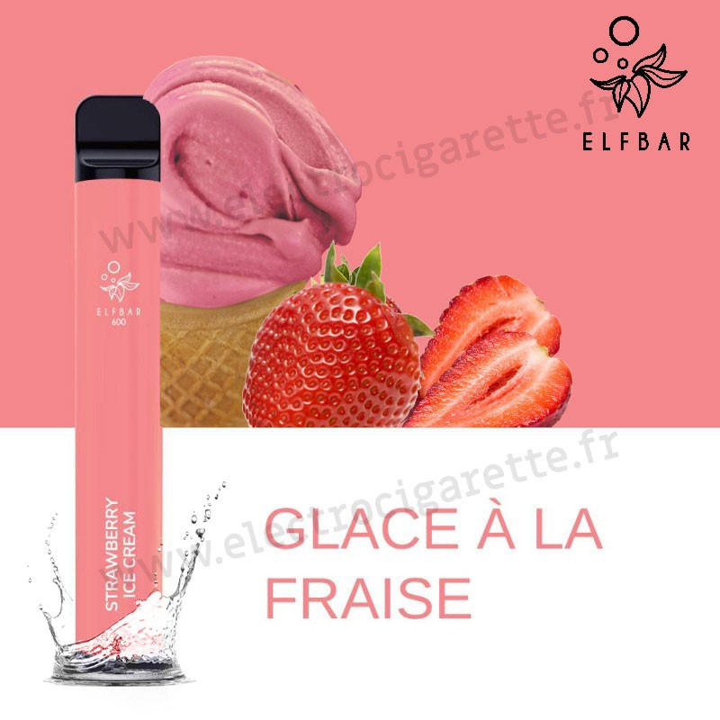 Glace à la Fraise - Elf Bar 600 - 550mah 2ml - Vape Pen - Cigarette jetable