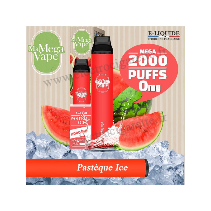 Pastèque Ice - Ma mega vape - Vape Pen - Cigarette jetable - Sans Nicotine