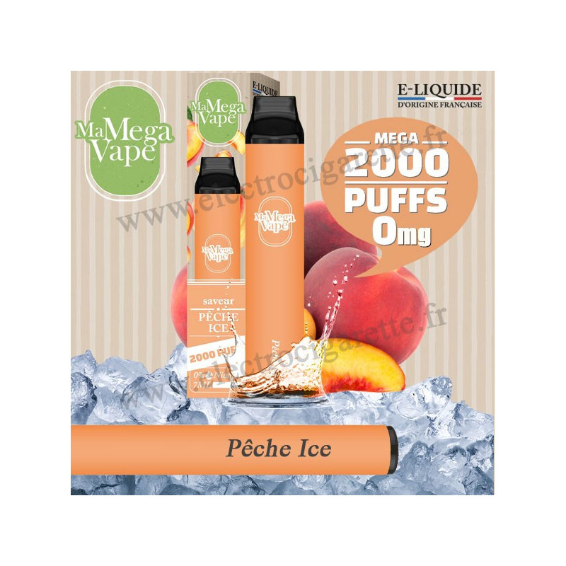 Pêche Ice - Ma mega vape - Vape Pen - Cigarette jetable - Sans Nicotine
