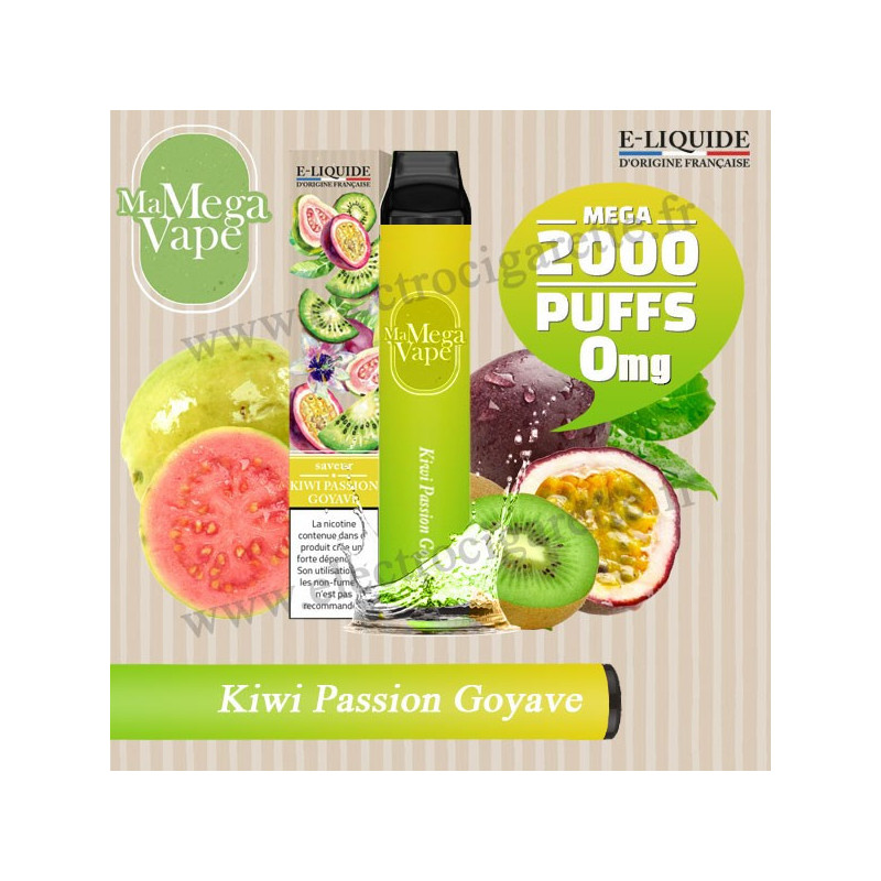 Kiwi Passion Goyave - Ma mega vape - Vape Pen - Cigarette jetable