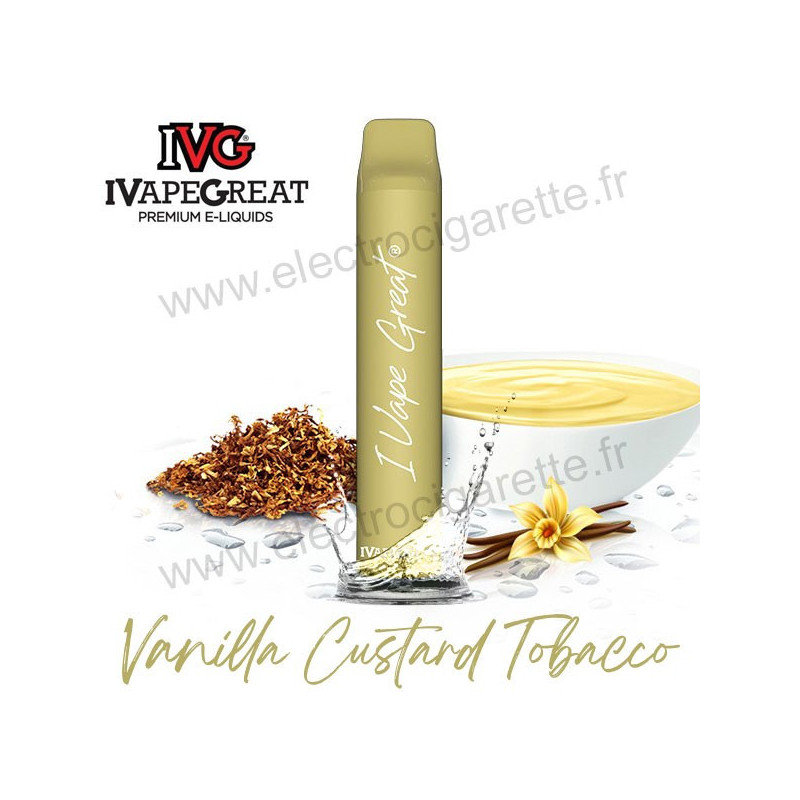 Vanilla Custard Tobacco - I Vape Great Plus - IVG - Puff Vape Pen - Cigarette jetable