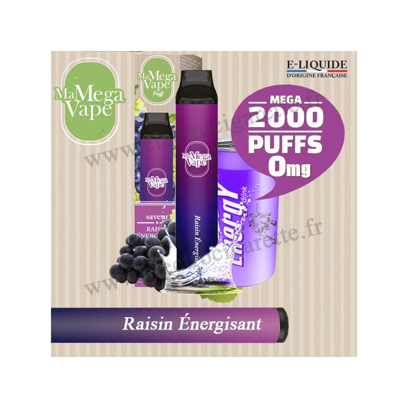 Raisin Énergisant  - Puff Ma mega vape - Cigarette jetable - Sans Nicotine