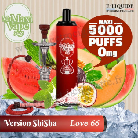 Love 66 - Version Shisha - Ma maxi vape - 5000 puffs - Vape Pen - Cigarette jetable - Sans Nicotine