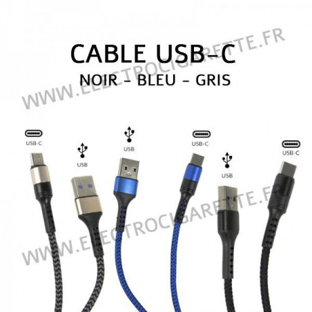 Câble USB-C - 1?mètre - 5A - Noir - Gris - Bleu