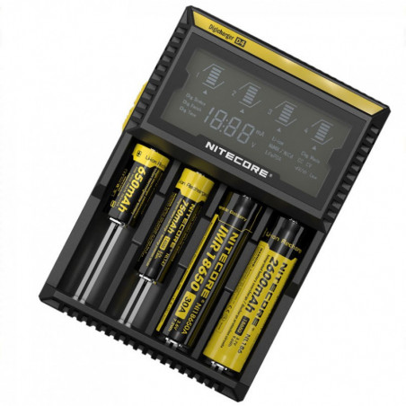 Chargeur Digicharger D4 Nitecore - Ecran LCD avec câble allume cigare, avec accus