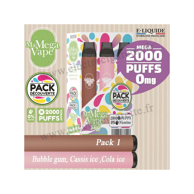 Pack découverte 1 - Ma mega vape - Vape Pen - Cigarette jetable - 2000 Puffs