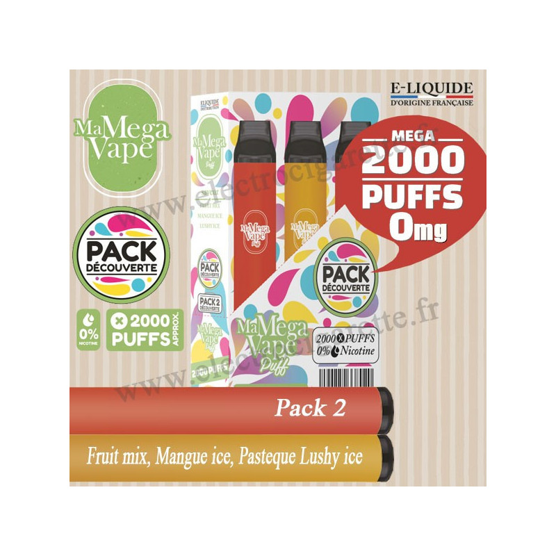 Pack découverte 2 - Ma mega vape - Vape Pen - Cigarette jetable - 2000 Puffs