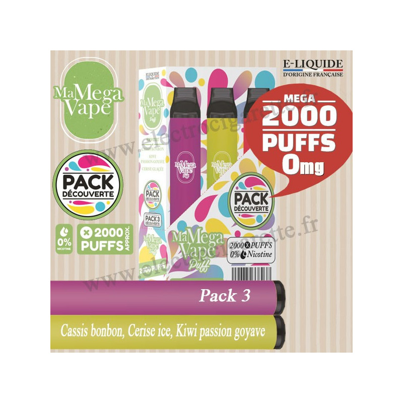 Pack découverte 3 - Ma mega vape - Vape Pen - Cigarette jetable - 2000 Puffs