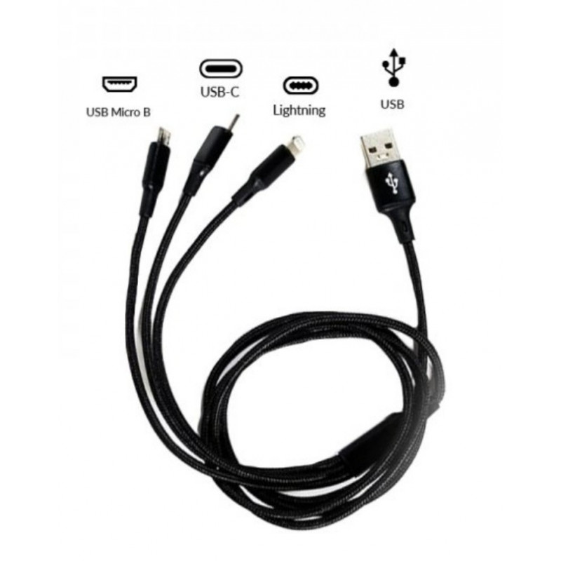 Cable USB 3 en 1 - Type C / Micro Usb / Lightning 125 cm 2.8A