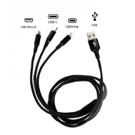 Cable USB 3 en 1 - Type C / Micro Usb / Lightning 125 cm 2.8A