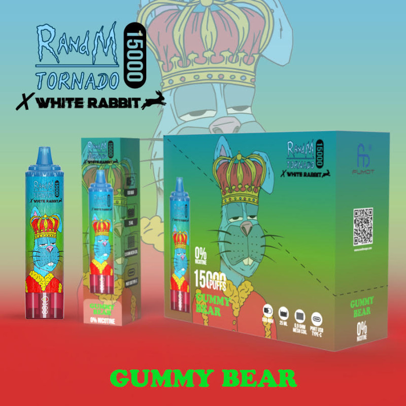 Gummy Bear - White Rabbit - RandM Tornado - 15000 Puffs - Vape Pen - Cigarette jetable
