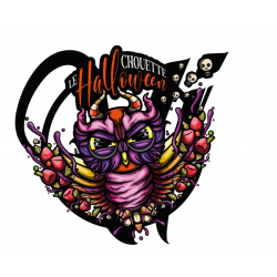 Illustration de chouette stylisée pour Halloween avec fruits et bonbons colorés