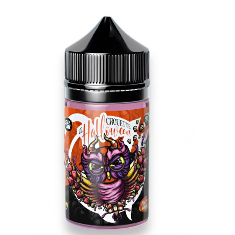 Bouteille d'E-liquide 'Le Chouette Halloween' de Vape Institut, 50 ml, avec chouette décorée Halloween.