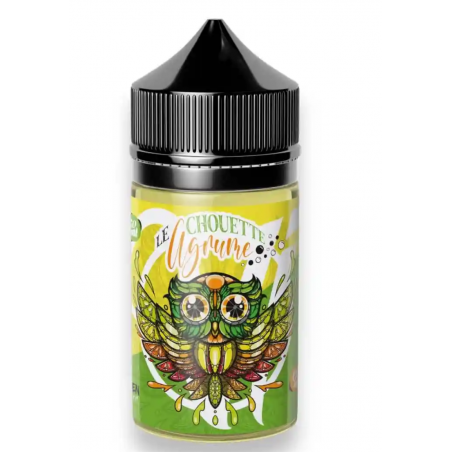 Bouteille d'E-liquide 'Le Chouette Agrume' de Vape Institut, 50 ml, avec illustration colorée de chouette