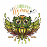 Logo 'Le Chouette Agrume' avec chouette multicolore et texte, pour e-liquide.