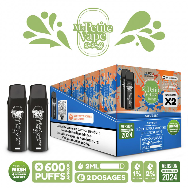 Pêche Framboise Bleue Slush- Pod RePuff - Ma petite vape - Pod