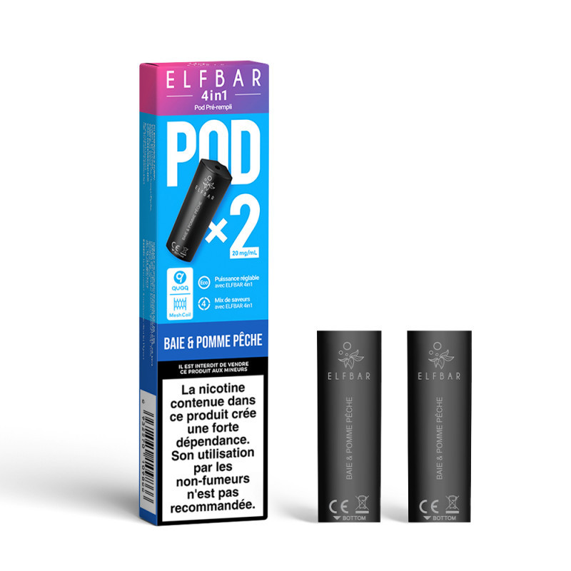 Pack de 2 Pods 4en1 2mL 20mg Elfbar - Baie & Pomme Pêche