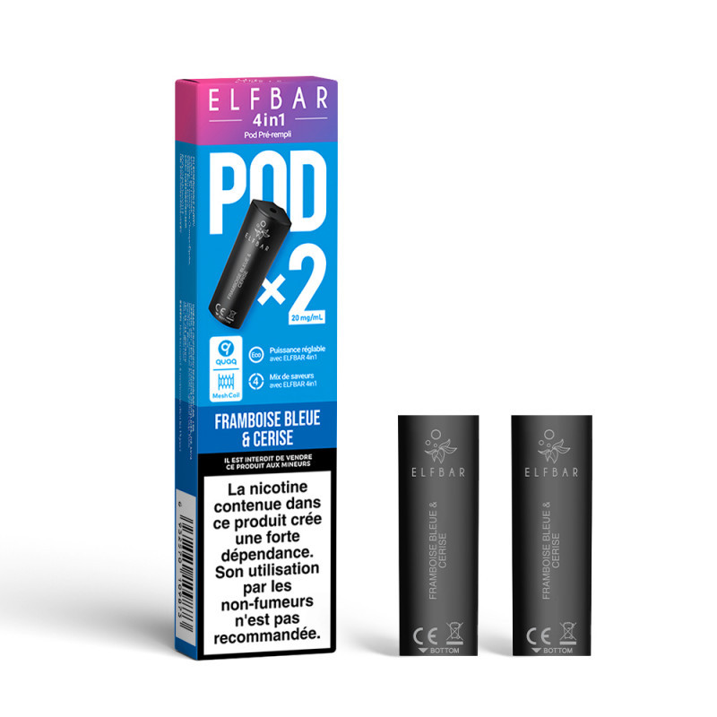 Pack de 2 Pods 4en1 2mL 20mg Elfbar - Framboise Bleue & Cerise