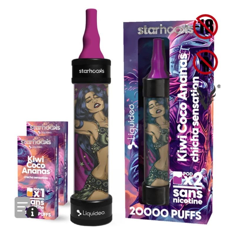 Starhooks Chicha 20 000 Puffs - 1 Batterie + 2 Pods Kiwi Coco Ananas