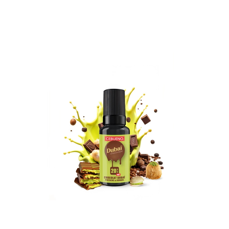 Dubaï Chocovape Nic Salt 20mg 10ml - Cebueno - E-liquide sel de nicotine au chocolat kunafa pistache