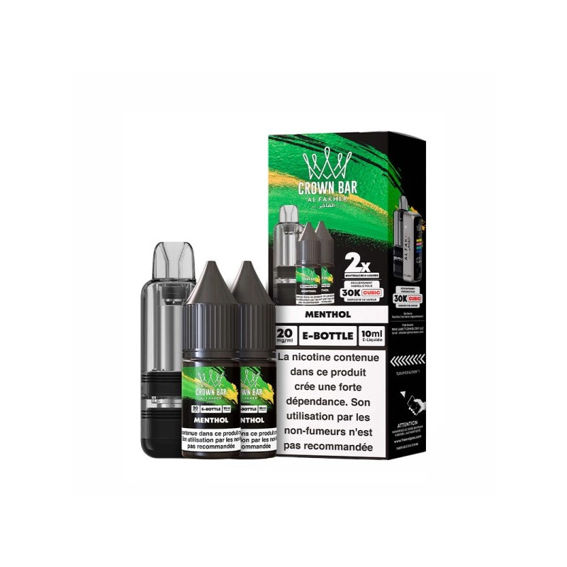 Menthol - Cartouche Cubic 30k 20ml avec 2 x E-liquides 20mg 10ml - Crown Bar by Al Fakher