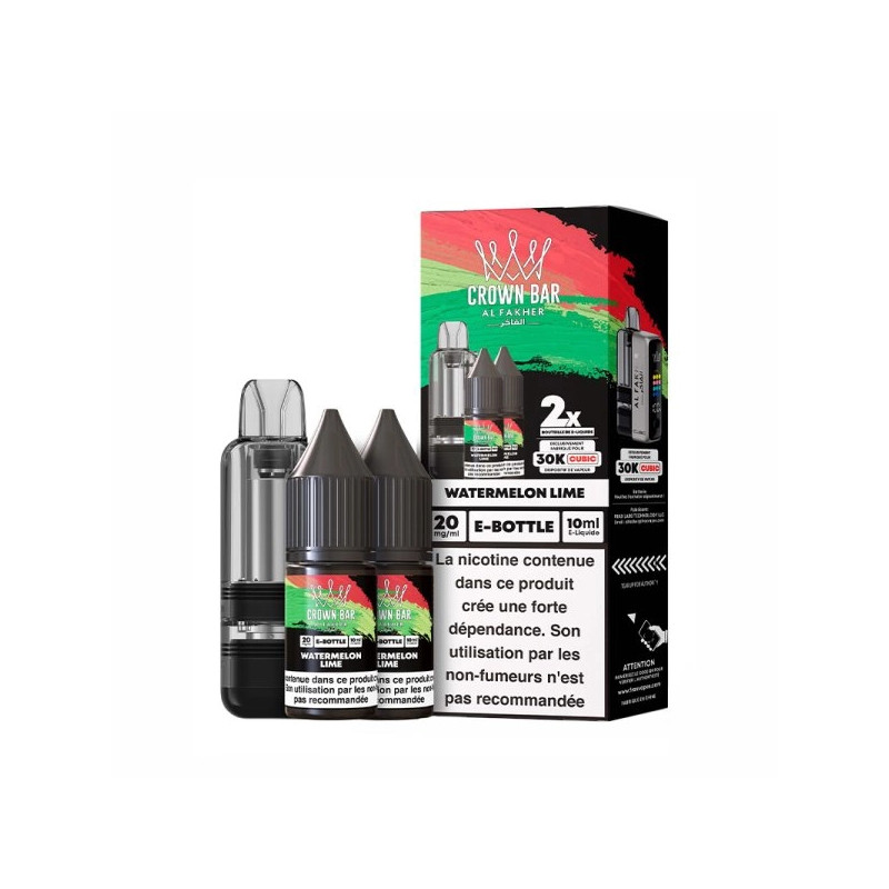 Watermelon Lime - Cartouche Cubic 30k 20ml avec 2 x E-liquides 20mg 10ml - Crown Bar by Al Fakher