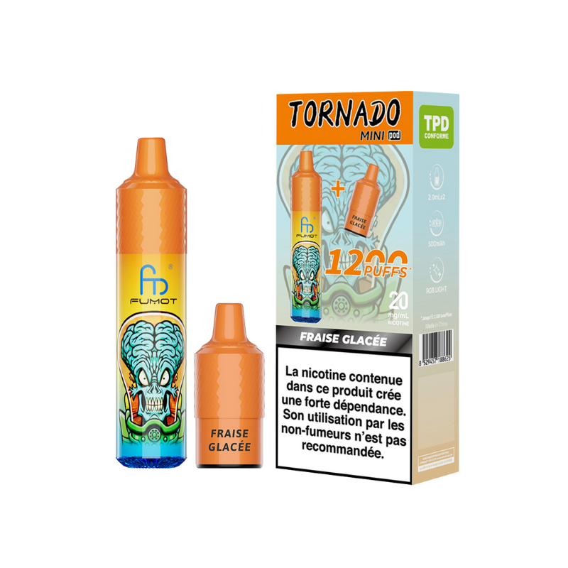 Kit Tornado Mini 1200 Puffs (+ 2 Pods 2ml 20mg) Fumot - Fraise Glacée