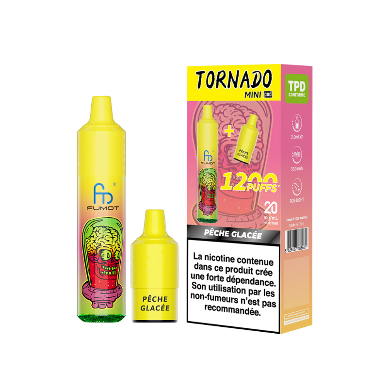 Kit Mini Tornado RANDM 1200 Mars (+ 2 Pods 2ml 20mg) Fumot Pêche Glacée