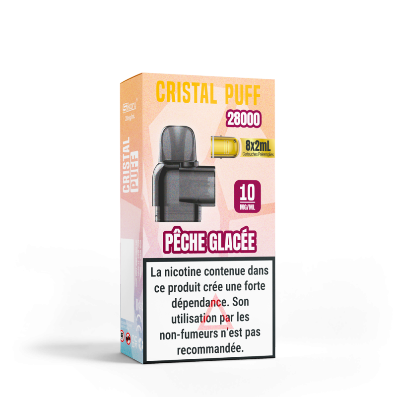 Cartouche Cristal Puff 28K x8 - Pêche Glacée 10mg & 20mg | Vape Fruitée Intense