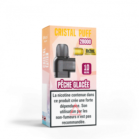 Cartouche Cristal Puff 28K x8 - Pêche Glacée 10mg & 20mg | Vape Fruitée Intense