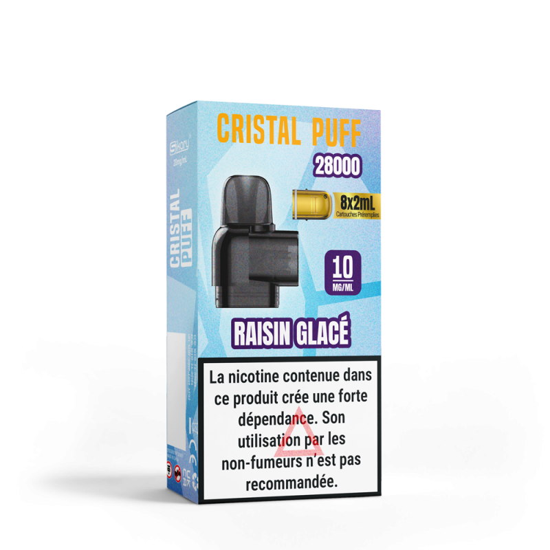 Cartouche Cristal Puff 28K x8 - Raisin Glacé 10mg & 20mg | Vape Fruitée Intense