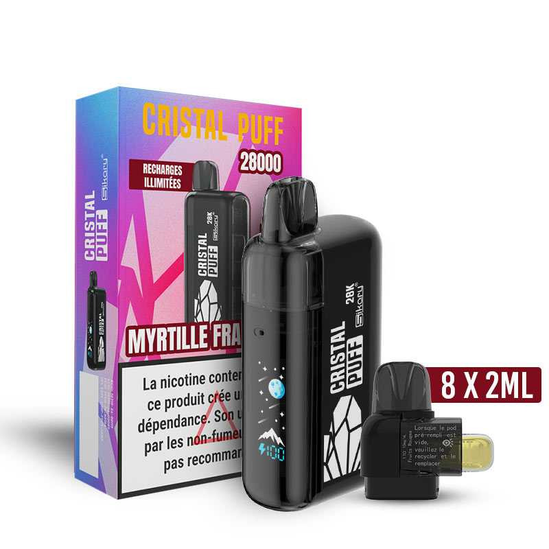 Cristal Puff 28K Myrtille Framboise 0mg, 10mg & 20mg | Puff Intense et Saveurs Fruitées