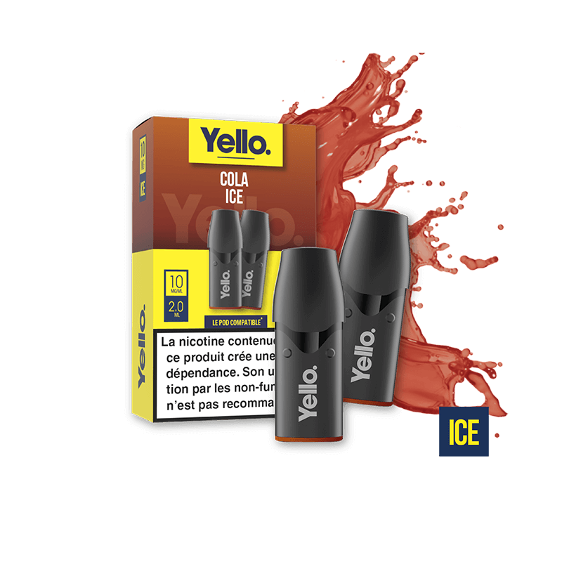 Cola Ice ePod - Yello - Vape Rafraîchissante au Goût Cola Classique avec Touche Glacée - 2 Cartouches