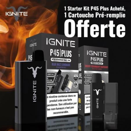 1 x Starter Kit P45 Plus Blue Razz Lemonade avec 1 x Cartouche Cherry Strawberry Raspberry - Ignite