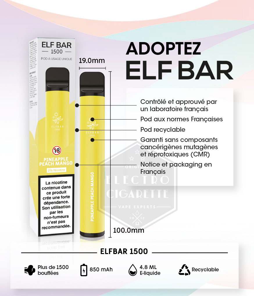 Information de la Elf Bar 1500 Myrtille Framboise Acidulée