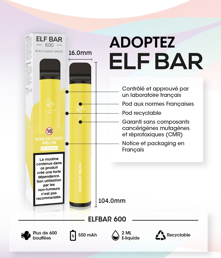 Information de la Elf Bar 600 Mangue - Mangue Glacée