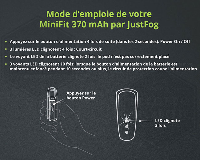 Kit MiniFit 370 mAh JustFog - Mode d'emploie du produit