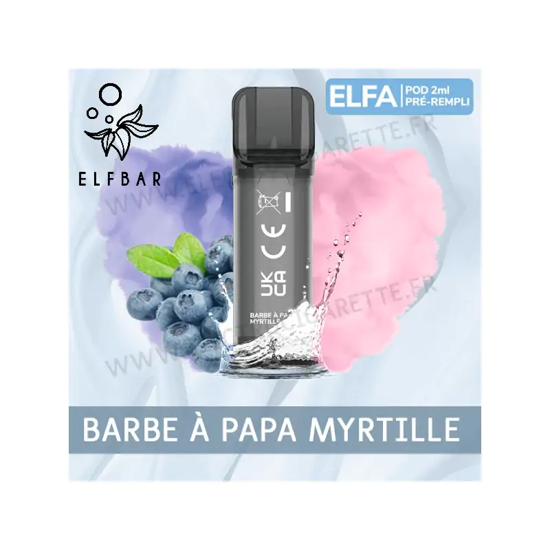 Barbe à papa Myrtille - 2 x Capsules Pod Elfa par Elf Bar - 2ml - Vape Pen