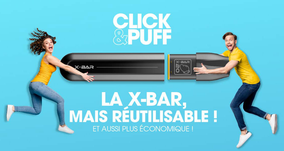 X-Bar Click Puff Blueberry - Myrtille Fraiche, un design exceptionnel tenant parfaitement dans votre main.