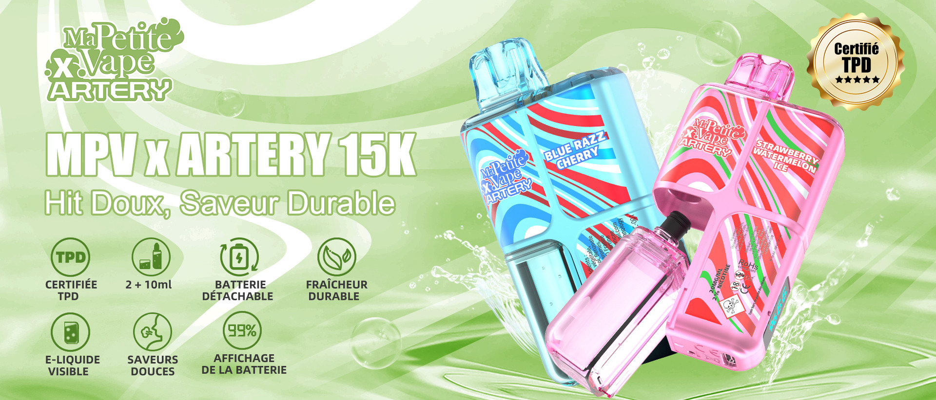 Puff rechargeable 15 000 bouffées - Ma Petite Vape x ARTERY 15k