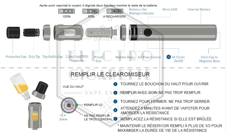 Kit Endura T18-2 - 2.5ml - 1300mAh - Innokin - Remplissage