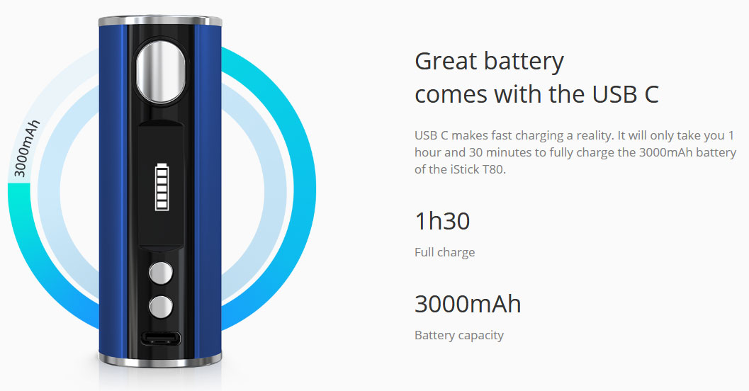 Mod istick T80 3000mah - Eleaf - Autonomie 3000 mAh