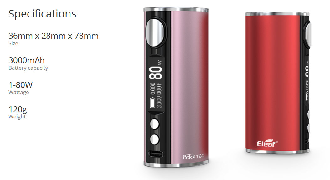 Mod istick T80 3000mah - Eleaf - Spécifications