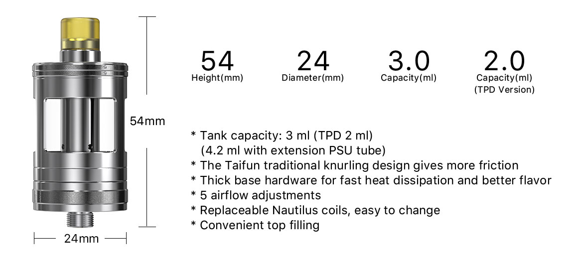 Kit Nautilus GT avec atomiseur Nautilus GT 3ml Silver - Taifun - Aspire - Clearomiseur