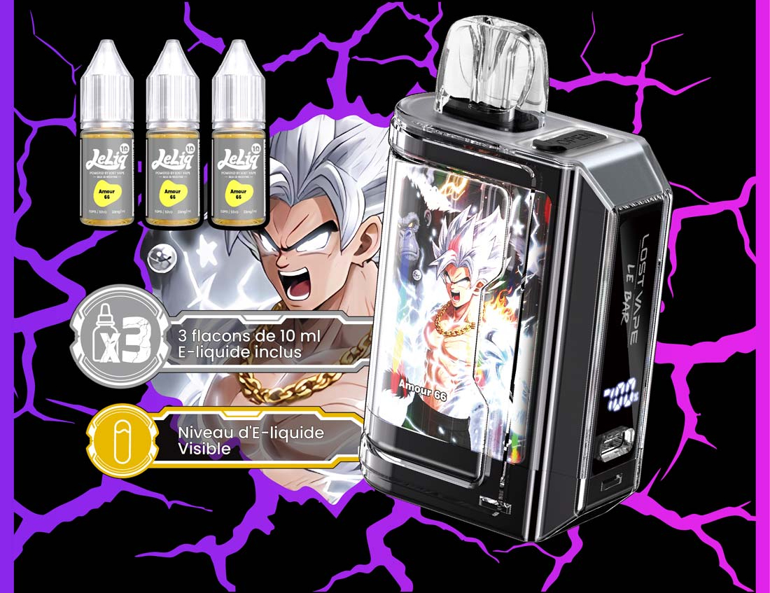 Appareil Lost Vape Le Bar 45K   trois flacons d&rsquo;e-liquide