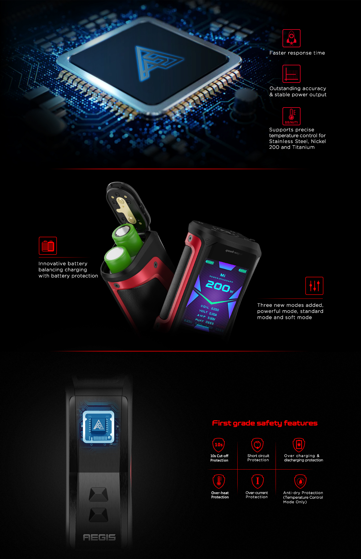 Mod Aegis X 200W TC - GeekVape - Multiple protection grâce au chipset AS 2.0