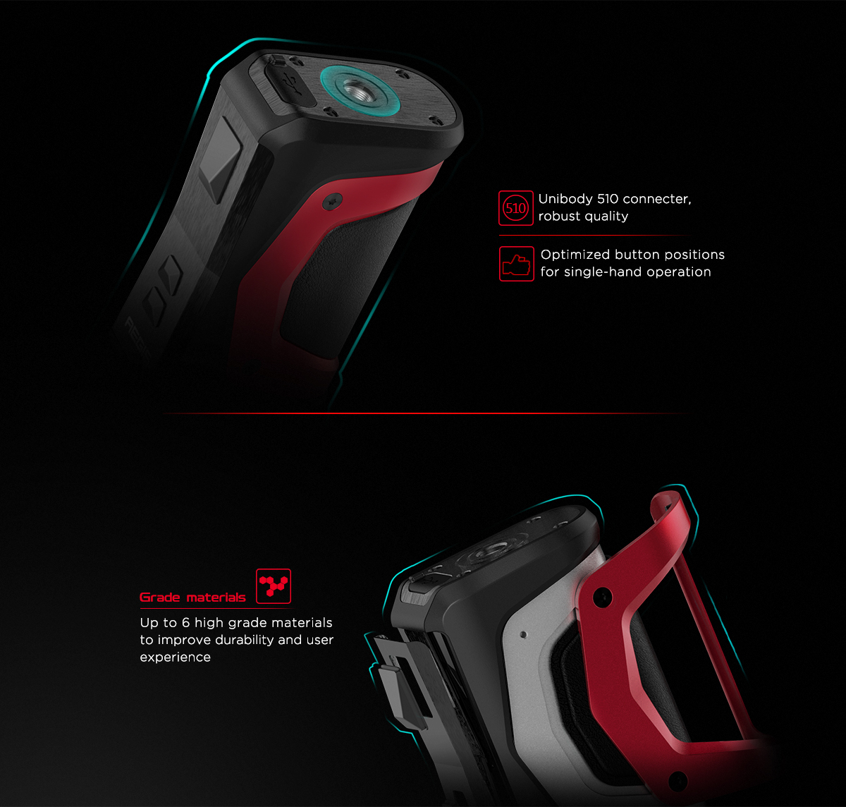 Mod Aegis X 200W TC - GeekVape - Utilise jusqu'à 6 matériaux différents